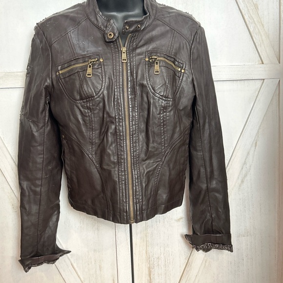 Guess Dark Brown Leather Jacket - Picture 1 of 6